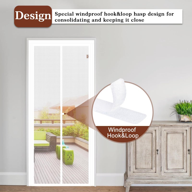 Yotache Adjustable Magnetic Screen Door Fit Doors Size Width 29""-33"" Height 79""-81""  Reinforced Polyester Mesh with Full Frame Hook&Loop Strip  White - Image 5